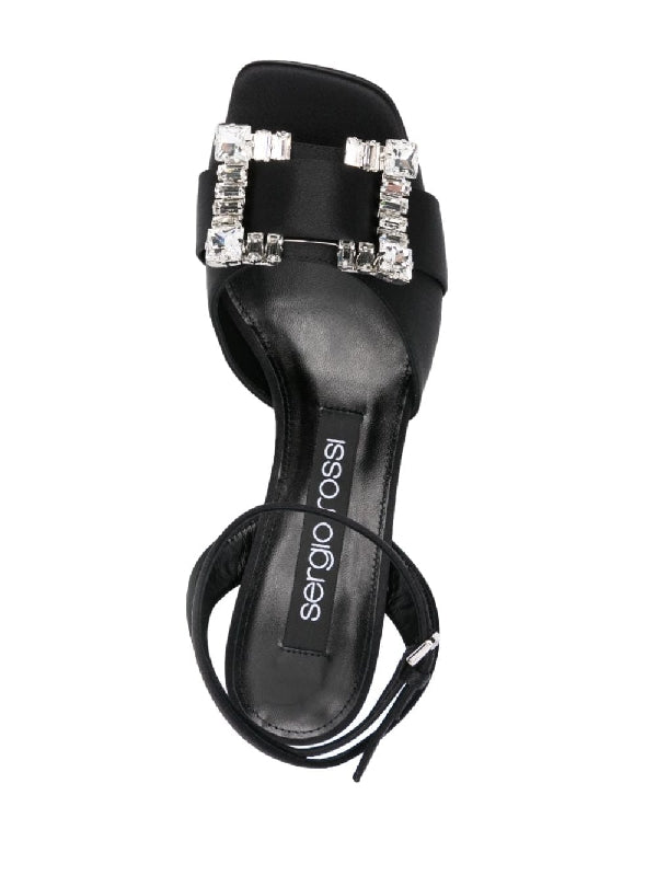 Jewel Buckle Decoration Satin Sandal Heel