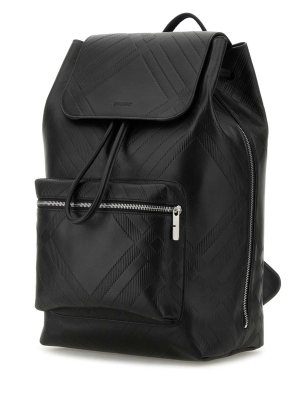 Embossed Check Leather Backpack