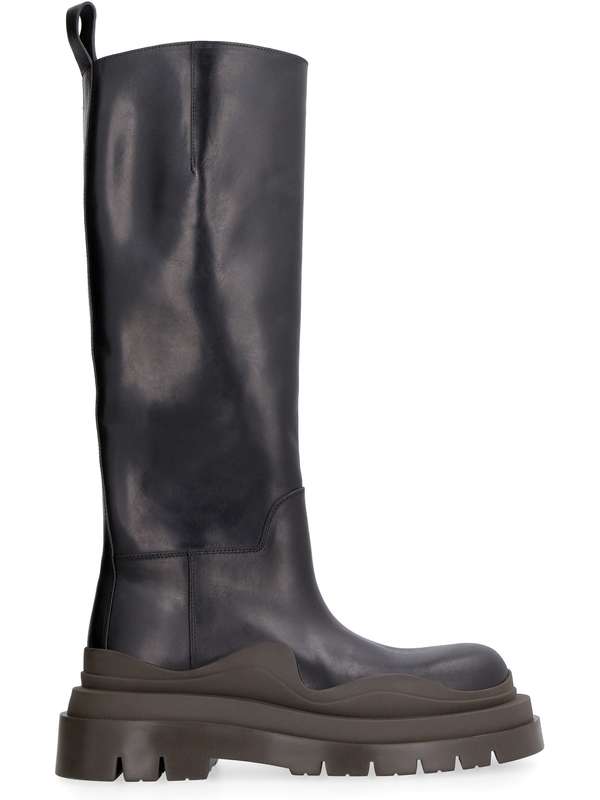 Black Leather Camping Tire High Boots