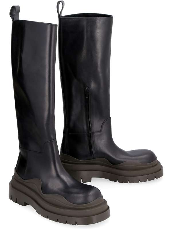 Black Leather Camping Tire High Boots