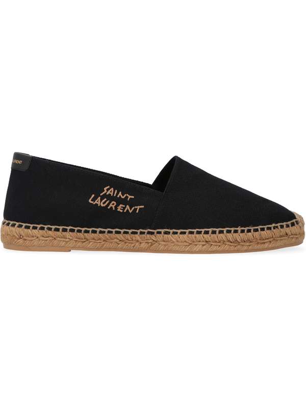 Embroidered Logo Black Canvas Espadrilles