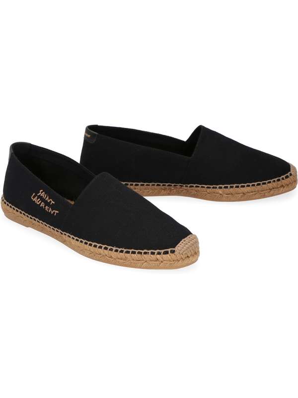 Embroidered Logo Black Canvas Espadrilles