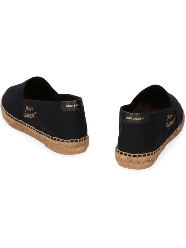 Embroidered Logo Black Canvas Espadrilles