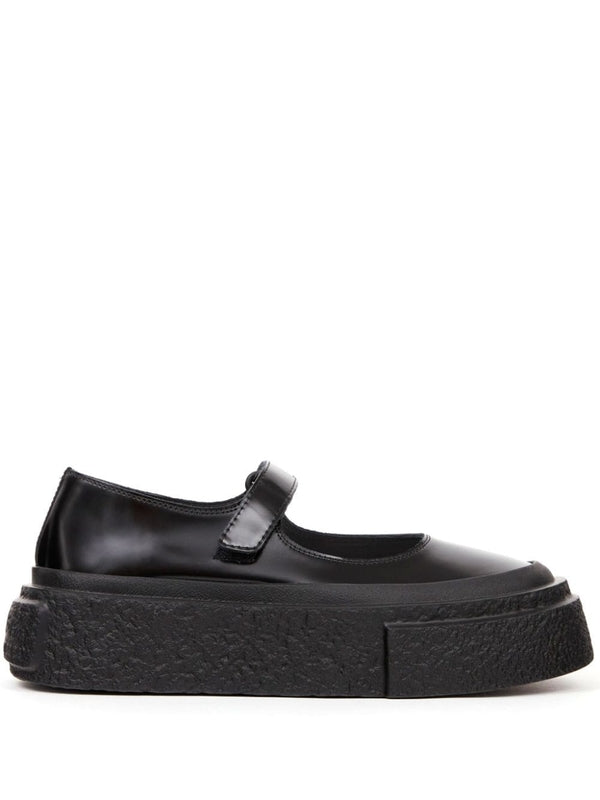 Black Calfskin Platform Flats