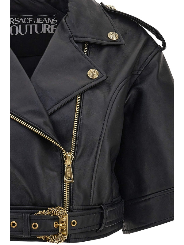 Logo Belt Crop Biker Jacket