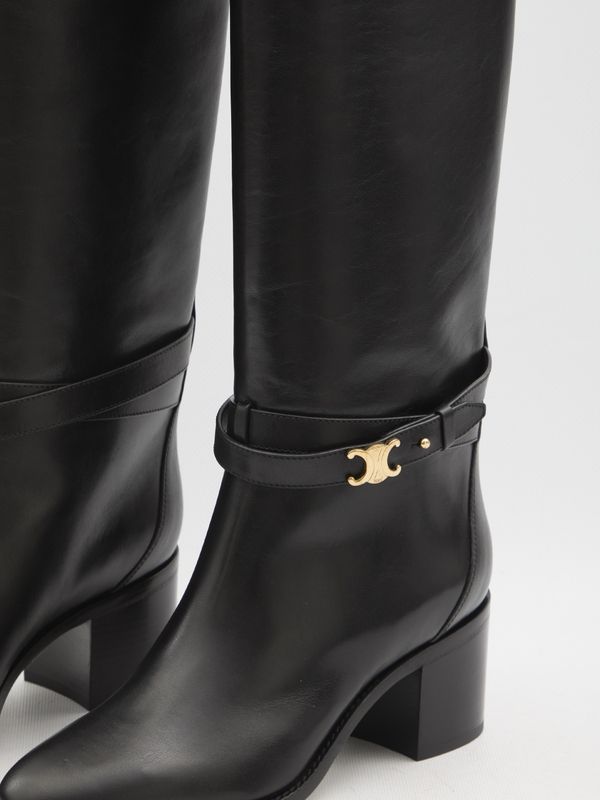 Triomphe Metal Logo Leather High Boots