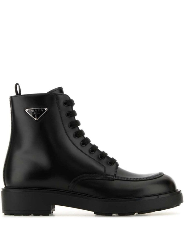 Triangle Logo Leather Lace-Up Boots