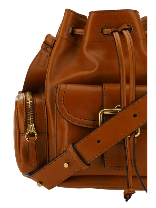 Camera Pocket Leather Bucket
  Bag