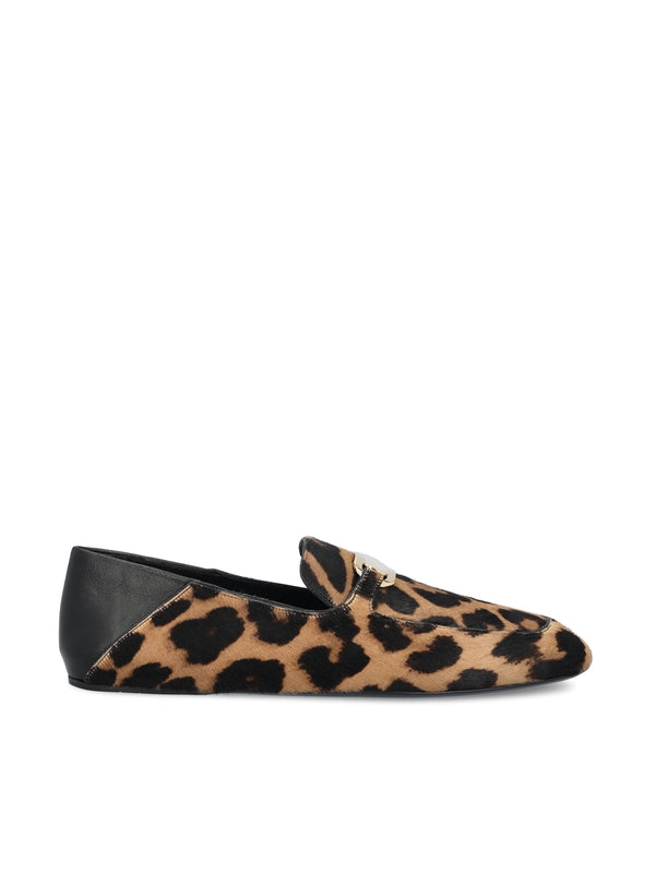 Metal Logo Leopard Loafers