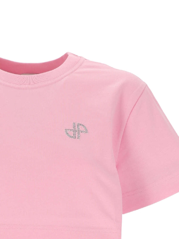 Rhinestone Logo Detail Crop T-Shirt