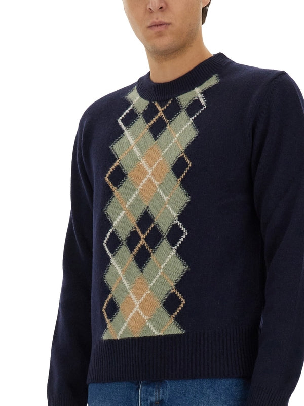 Argyle Check Pattern Wool Cashmere Knit