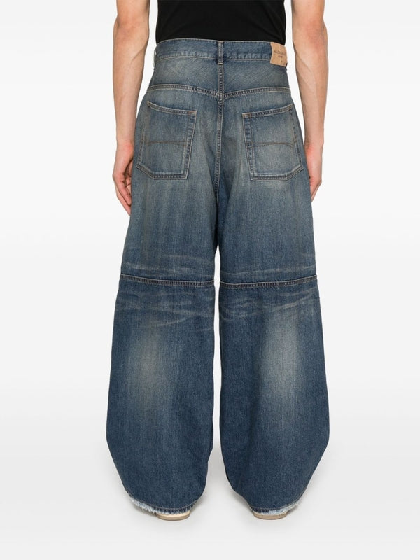 Vintage Washed Double-Knee Denim Pants