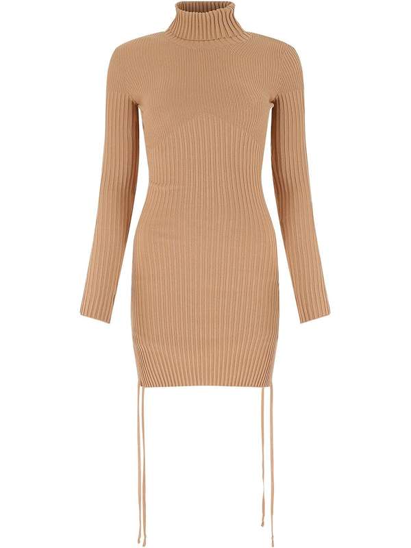 Side Lace Up String Rib Wool Dress