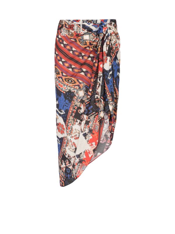 All-over Pattern Front Tie Slit Skirt