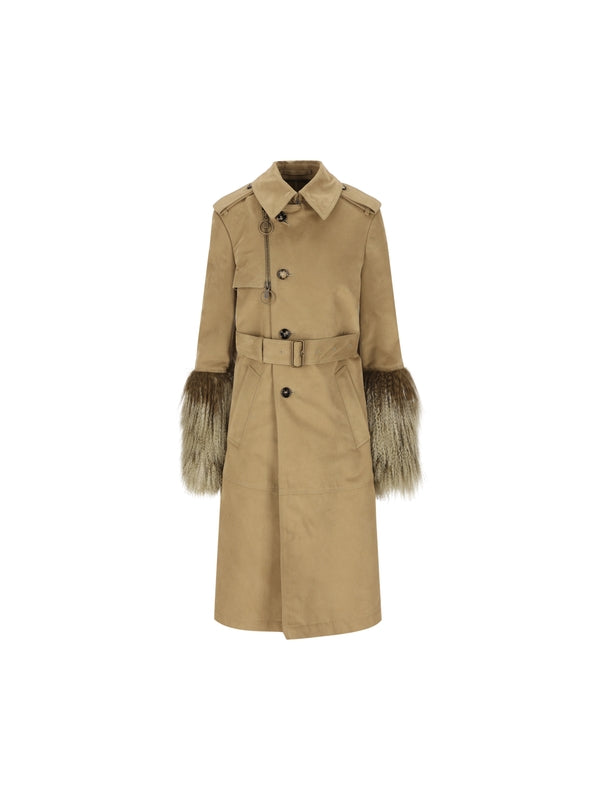 Shearling Sleeve Trench Coat