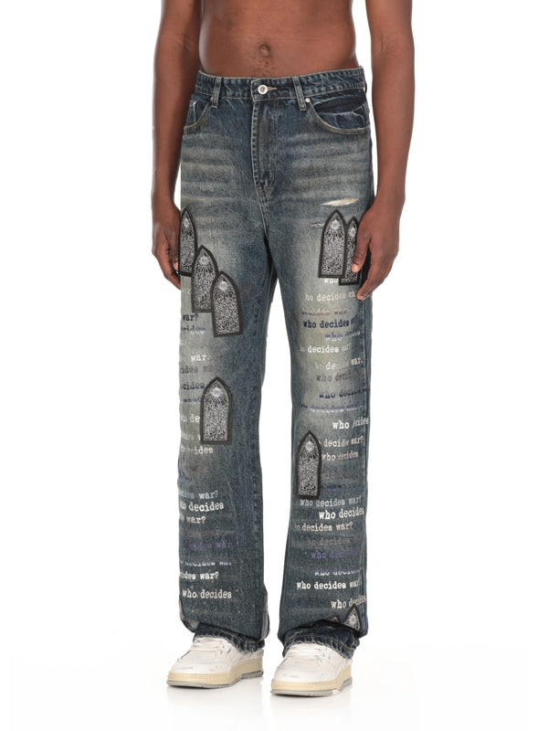 Back Logo Patch Lettering Denim Pants