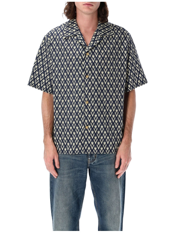 V Logo Pattern Cotton Shirt