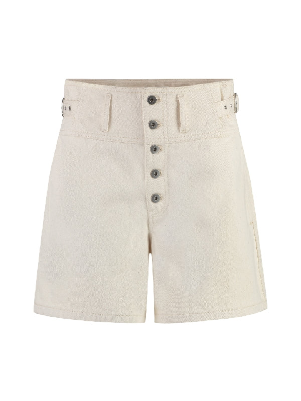 Side Buckle Button-Up Cotton Shorts