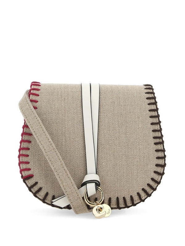 Alphabet stitch linen shoulder bag