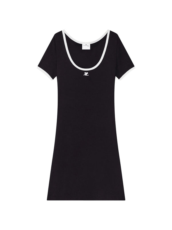 Chest Logo Embroidered Cotton Mini Dress