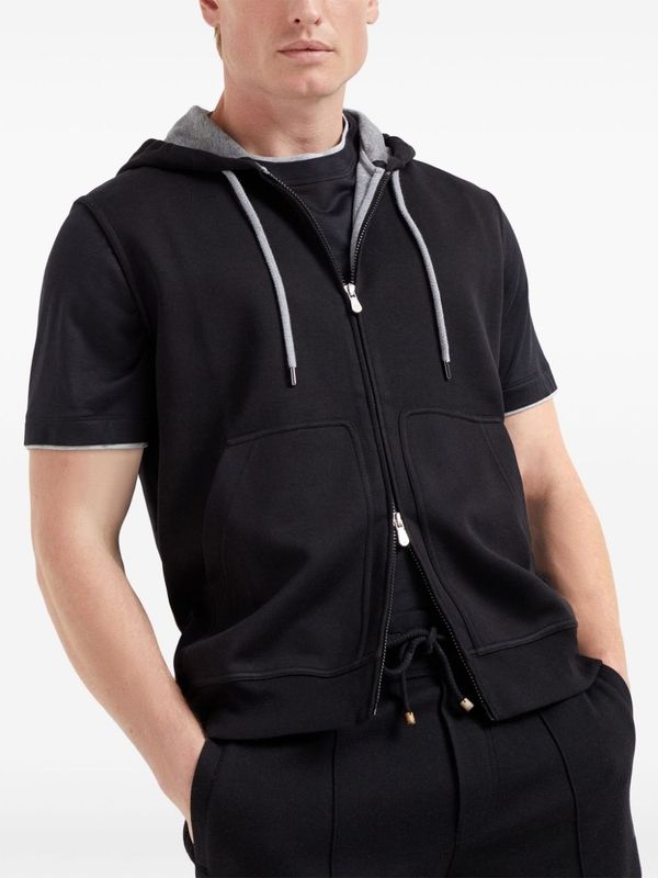 Drawstring Cotton Zip-Up
  Hooded Vest