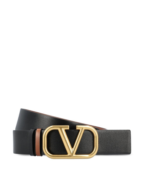 V Logo Reversible Leather Belt