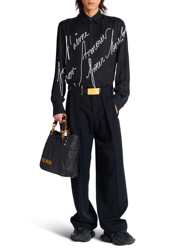 Slogan Printed Viscose Shirt