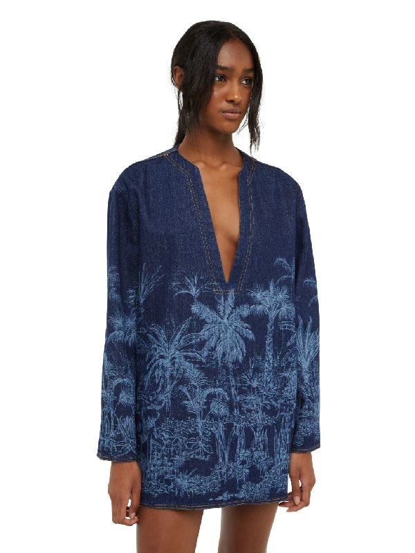 Jungle Printing Denim Mini Dress