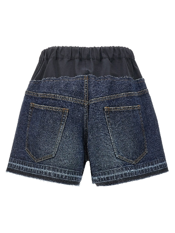 Layered Drawstring Denim Shorts