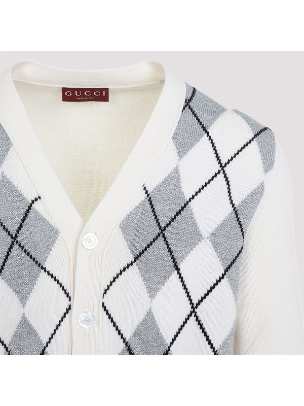 Web Detail Argyle Pattern Wool Cardigan