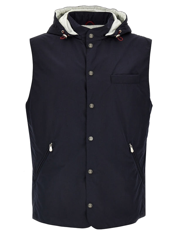 High-Neck
  Hooded Zip-Up Vest