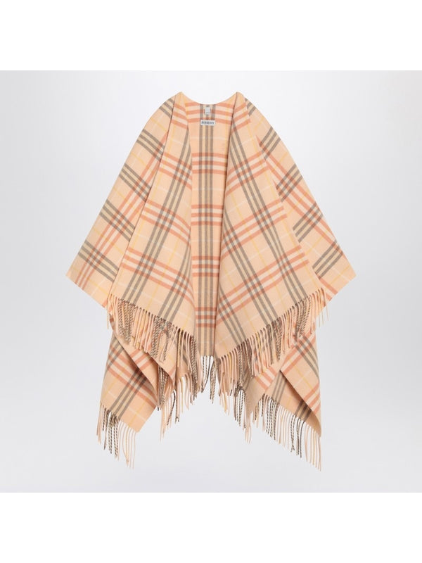 Check Pattern Wool Cashmere Cape