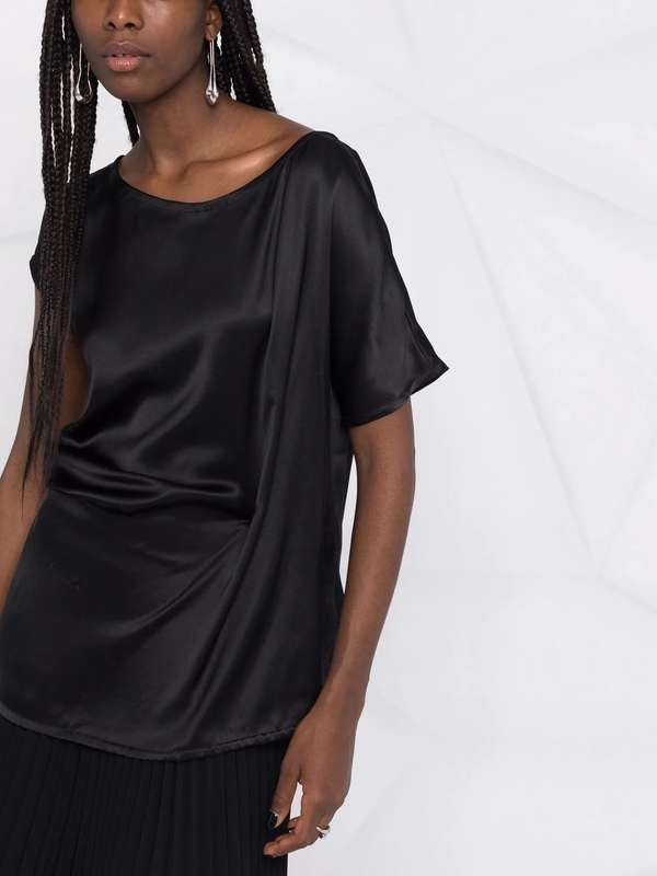 Asymmetric Sleeve Silk Half-Sleeve Top