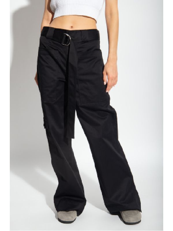 Belted Wide Cotton Cargo Pants