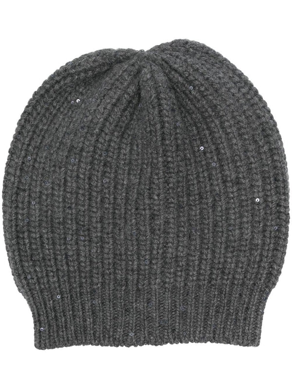 Sequin Embellished Cashmere
  Silk Beanie