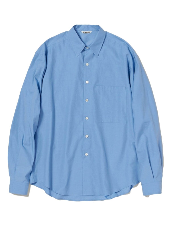 Auralee Silk Broad Button Down Blue Shirt