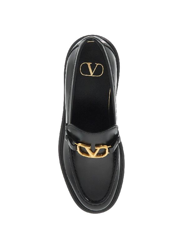 V Logo Decor Leather Loafers - Jente