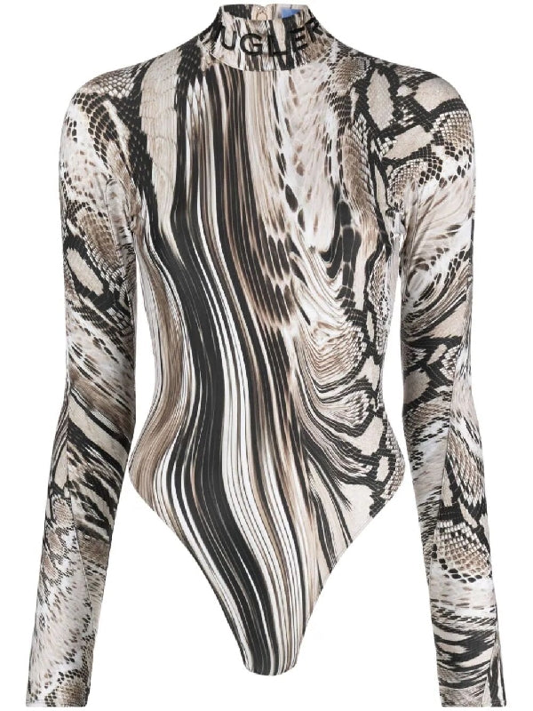 Snake Printing Logo Neck Bodysuit