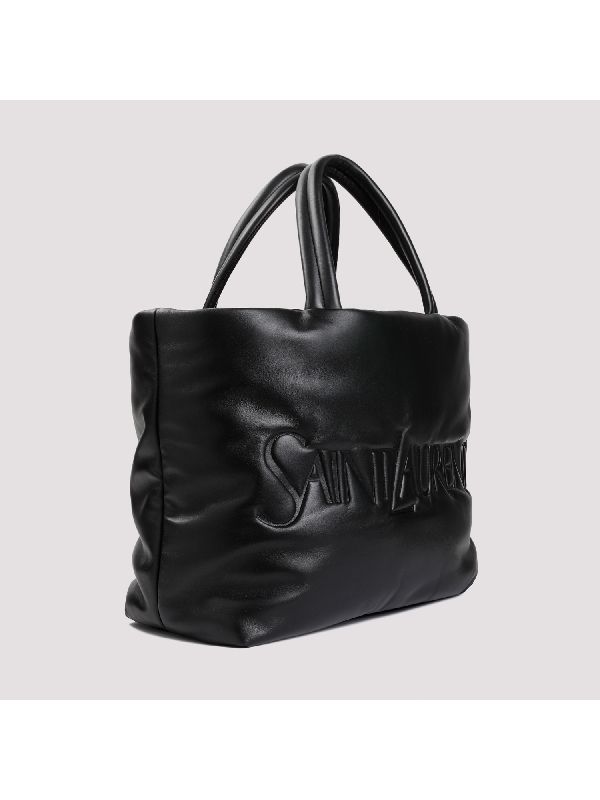 Black Logo Leather Tote Bag