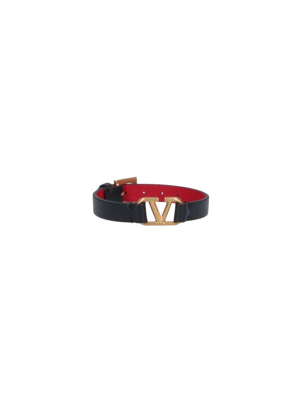 V Logo Leather Bracelet