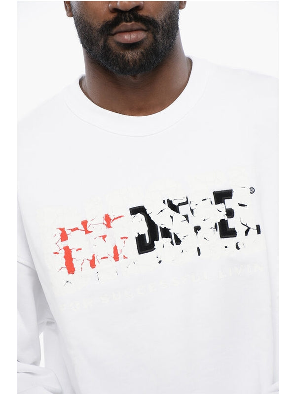 Solid Color S-NABEL-M Crew-neck Sweatshirt with Cracked Effe Sweatshirts