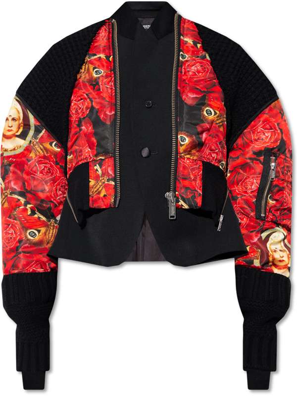 Flower Printing Mix Panel Crop Jacket