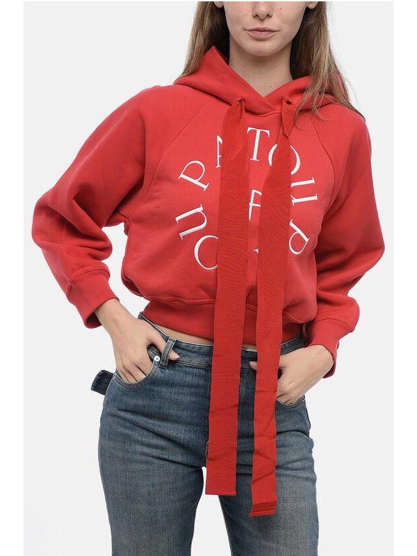 Drawstring Logo Embroidery Crop Hoodie