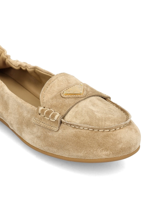 Triangle Logo Suede Flat Loafers