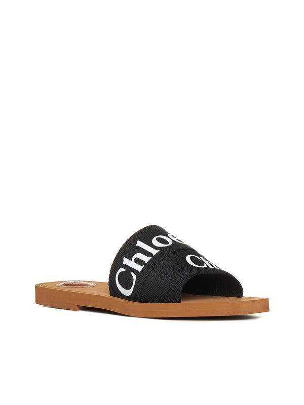 Woody Logo Linen Flat Sandals