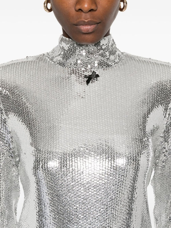 Allover Sequin Highneck Long Sleeve