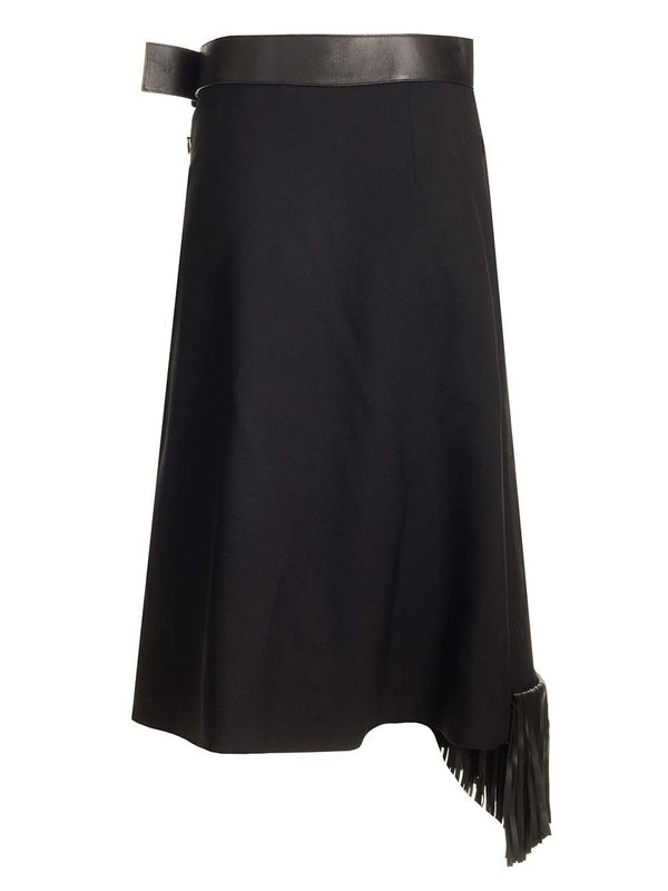 Wool Gabardine Fringed Skirt