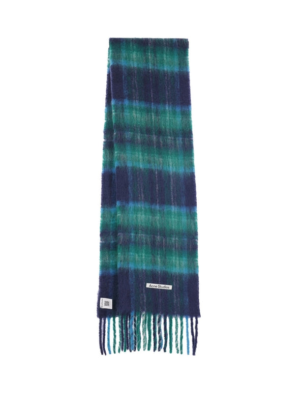 Acne Studios Blue Checked Wool Mufflers