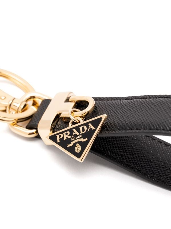 Triangular Logo Saffiano Leather Keyring