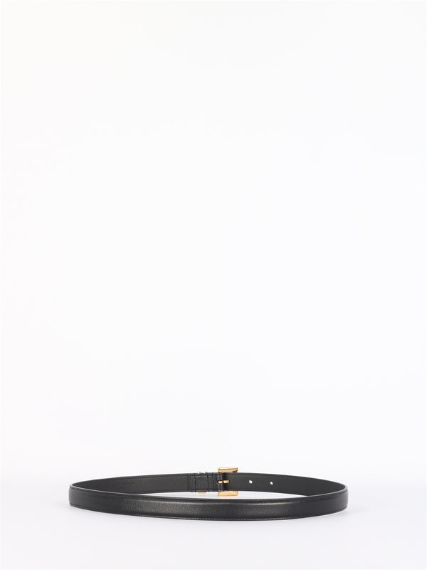 Monogram Buckle Slim Leather Belt